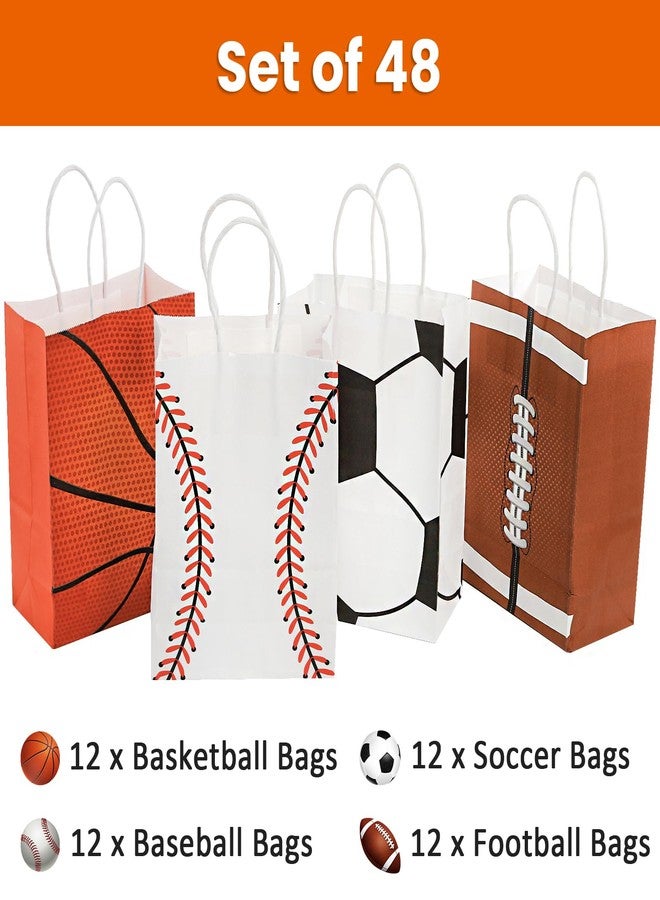Elsjoy 48 Pack 4 Styles Sports Party Favor Bags for Football Baseball Basketball Soccer, Sports Themed Paper Gift Bags with Handle, Small Goodie Treat Bag for Birthday, Party Supplies - Image 3